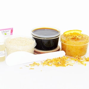 Natural Sugaring Paste Hair Removal Kit, Orange Calendula Scrub, Oatmeal Scrub