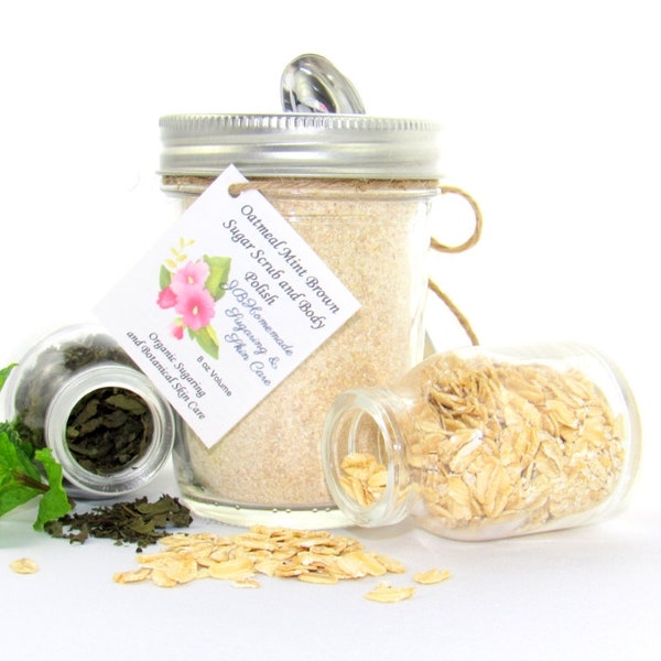 Handmade Colloidal Oatmeal Scrub: Mint Brown Sugar, Soothing Skincare (8 Oz)