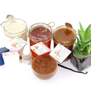 Sugaring Wax Hair Removal Set, Oatmeal Scrub, Vanilla Aloe Brown Sugar Scrub - thinner hair, Body Sugar, natural sugar wax, sugar scrub