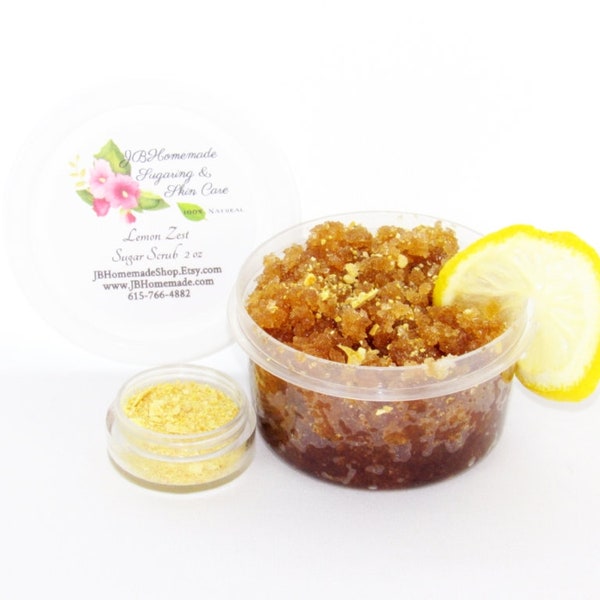 Natural Lemon Zest Sugar Scrub 2 oz Handmade Body scrub Chemical-free