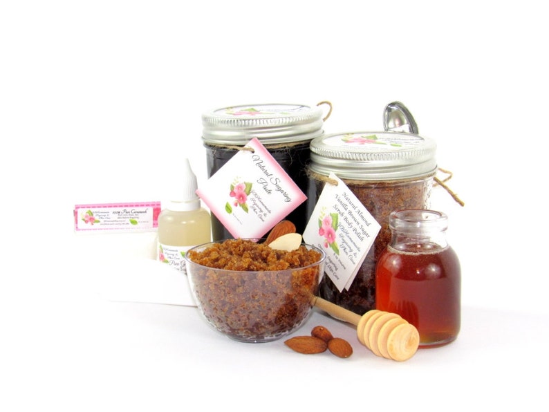Sugaring Hair Removal Set With Almond Brown Sugar Scrub Etsy