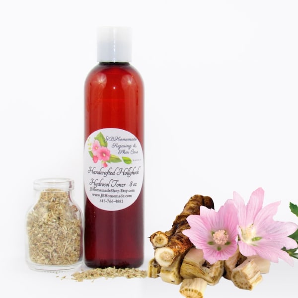 Handmade Pure Hollyhock Hydrosol Toner - All Natural Facial skin care made with Garden-Fresh Flower & Root Extracts Garden-to-Bottle - 8 oz