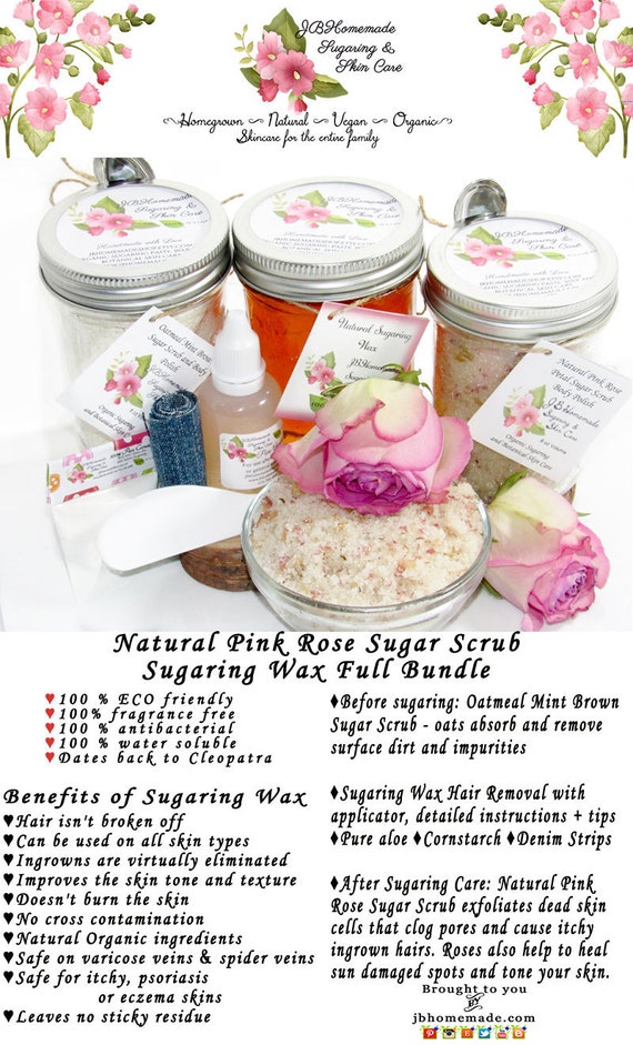 Sugaring Hair Removal Set Oatmeal Scrub Pink Rose Sugar Etsy