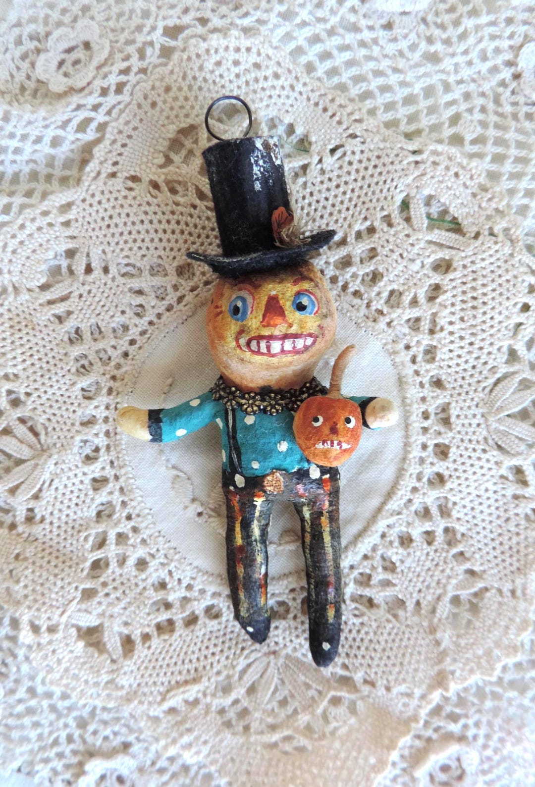 552516 Rgb Handmade Spun Cotton Pumpkin Man Ornament – Halloween Decor - Etsy