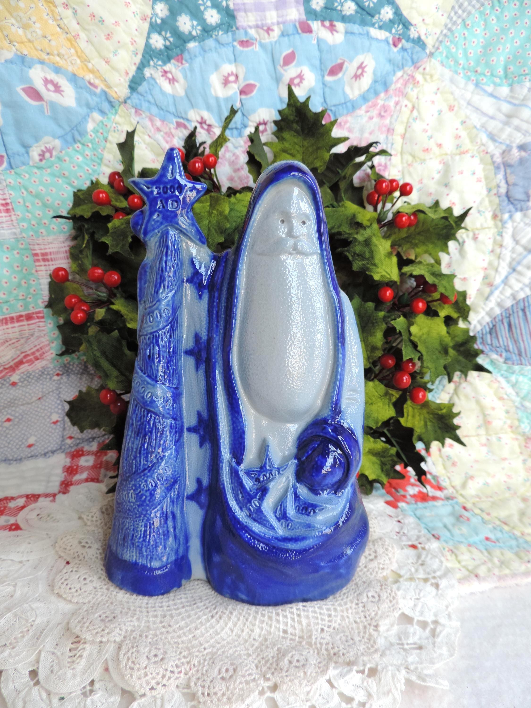 Salt Glaze Blue Santas - Etsy