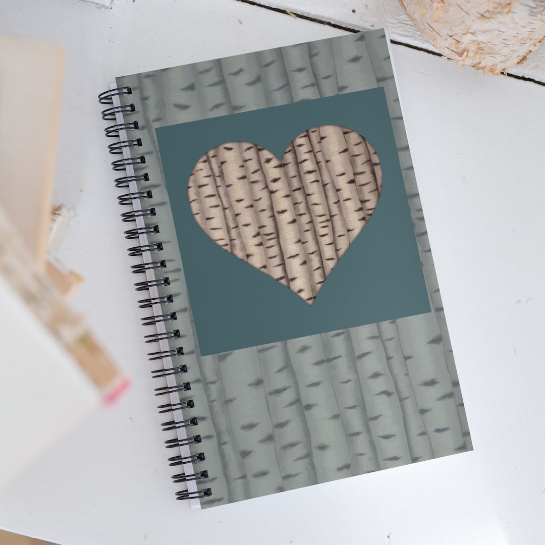 Journal- Original Art Journal- Birch Trees in Teal Heart Frame- Bullet ...