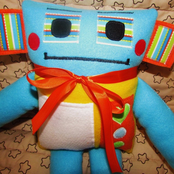 CUTIE-BOT OLLIE  robot doll, plush toy, boy doll, blue, colorful, stuffed toy, boys, dolls, softy, nap time, birthday, baby shower, gifts
