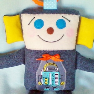 gift for boy 10 inch boy-bot baby shower gift soft plushy birthday gift stuffed robot back pocket MINI-BOT made to order ribbon tab
