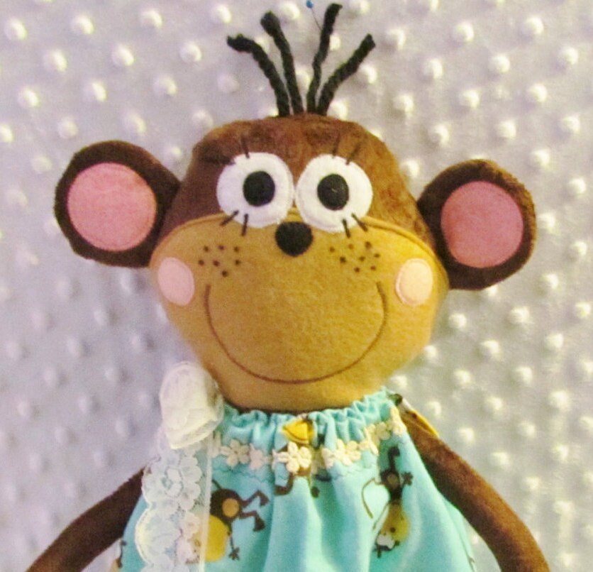 MATILDA MONKEY made to order, handmade, stuffed animal, 14 inches, soft monkey, nap time doll, gift for child, baby shower gift, keepsake