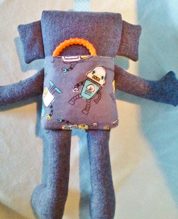 gift for boy 10 inch boy-bot baby shower gift soft plushy birthday gift stuffed robot back pocket MINI-BOT made to order ribbon tab