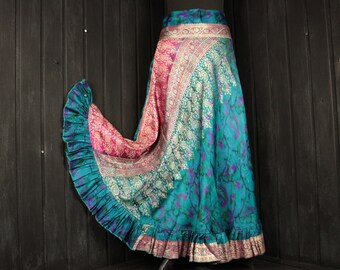 NA'VI  - 28-38” Waist MISTRAL Skirt - Size S-M  Full Circle Silk Skirt, Colourful Maxi Skirt, Rich Jewel Colours, Swing Flared Skirt