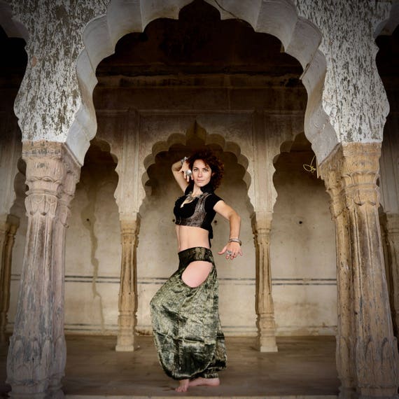 Slit Harem Pant Top Choli Belly Dance Tribal Yoga Pantaloons Trousers Chiffon