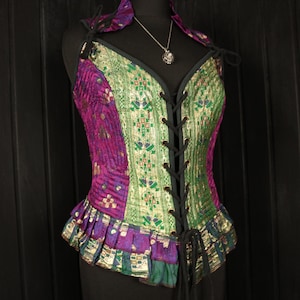BELLAMY, Ophelia Bodice Top -  Size L 34&quot;-38&quot; Overbust, Adjustable Front Lacings, Colourful Silk Corset, Bellydance, Cosplay, Fantasy