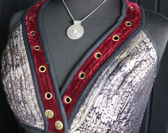 ALTHEA - Taglia S - Reggiseno Sadie per seno da 26" a 32", chiusure regolabili, dettaglio catena, reggiseno per costumi in seta e velluto, danza del ventre, reggiseno con ferretto