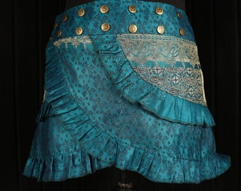 MALIA - 36" - 46” Waist Short RUFFLE Skirt, Silk Sari, Tribal Fusion, Belly Dance, Burning Man, Festival, Short Skirt, Mini, Hip Scarf