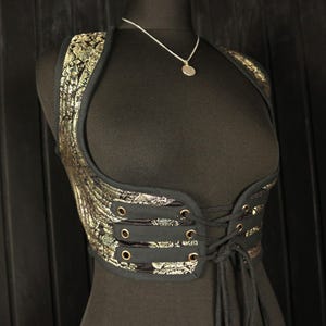 LYLAH -30-34&quot;  Underbust COLLARLESS ARABELLA Choli -Size S, Silk Vest, Midriff Top, Cropped Corset Top, Cosplay Dance Pirate Renfaire Larp