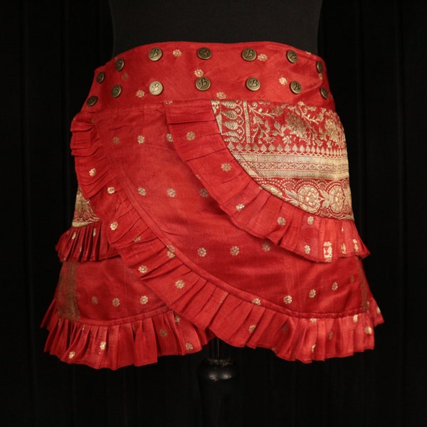 EMBER - 34"-44” Short RUFFLE Wrap Skirt - Size M, Silk Waist Hip Skirt, Mini Skirt, Wrap Layering Skirt, Colourful Cosplay