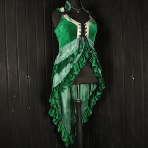 ARDENA - 42” bust ARYA Gown -Size (X X L) Velvet & Silk Corset Style Bodice Dress, Gothic Steampunk RenFaire Pirate Medieval Burlesque