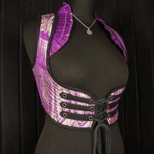 JOLAN - 32-36&quot; Underbust ARABELLA CHOLI - Size S/M Silk Vest, Midriff Top, Cropped Corset Top, Cosplay, Dance, Pirate Renfaire, Mermaid