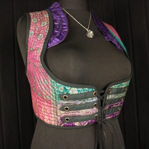GLIMMER 40-44&quot; Underbust Arabella Choli - Size XXL Silk Vest, Midriff Top, Cropped Corset Top, Cosplay Dance, Pirate Renfaire Larp