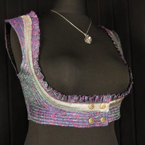 BEAUTY - 34-38&quot; Underbust BELLA Choli - Size M-L, Adjustable Poppers & Back Lacings, Colourful Silk Undervest, Bellydance, Cosplay. Ren