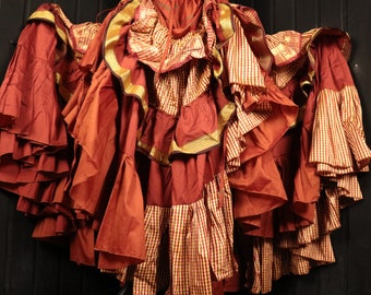 COUNTRY FAIR- 26"-50" Waist VAGABOND Skirt - Length 37", Colourful Silk Full Tiered Cosplay Skirt, Larp, RenFaire, Costume, Show, Bellydance