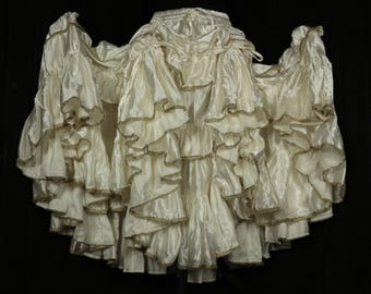EVANGELINE - 30&quot;-50&quot; Waist VAGABOND Skirt -Length 39&quot;, Gold Trim, White Ivory Satin Full Tiered Skirt,  RenFaire,Costume, Alternative Bridal