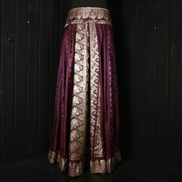 INDIRA - 30-40” Waist TEMPEST Skirt - Size S-M Full Circle Silk Skirt, Colourful Maxi Skirt, Rich Jewel Colours, Swing Flared Skirt