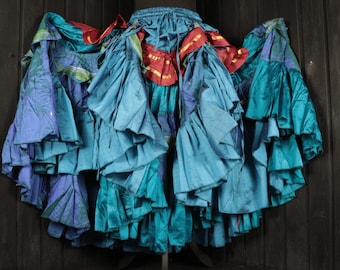 AUTUMN BROOK - 26"-46" Waist Adjustable VAGABOND Skirt, Length 37", Colourful Silk Full Tiered Cosplay Skirt, Larp, RenFaire