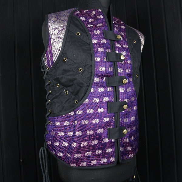 LEONIDAS - 42"-46" Chest RIVIA DOUBLET -Size S-M Adjustable Sleeveless Jacket Vest, Silk & Cotton, Cord Fastening, Cosplay, Fire Performance