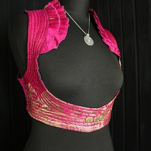 LUELLA - Size M (32-36&quot; Underbust) ALEXIA Choli -  Adjustable Poppers & Back Lacings, Colourful Silk Undervest, Bellydance, Cosplay, Fantasy