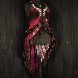 FORTUNE TELLER - 40” bust Arya Gown -Size (XL) Velvet & Silk Corset Style Bodice Dress, Gothic Steampunk RenFaire Pirate Medieval