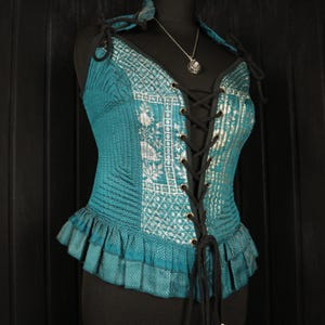ELENA, Ophelia Bodice Top -  Size L 34&quot;-38&quot; Overbust, Adjustable Front Lacings, Colourful Silk Corset, Bellydance, Cosplay, Fantasy