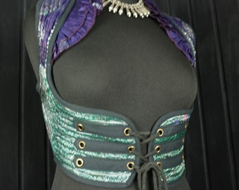 BELLADONNA - 30-34"  Underbust ARABELLA CHOLI -  Size S, Silk Vest, Midriff, Cropped Corset Top, Cosplay, Dance, Pirate Renfaire Larp Siren