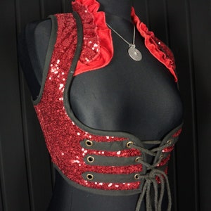 L (36-40&quot;) RUBY, Shimmer Arabella Choli, Under bust, Bodice, Turkish vest, Tribal, Bellydance, Waistcoat, Cosplay, Sparkly