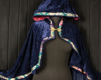 DUSK MOON-VEIL Cape: Blue,  Hooded, Velvet, Cosplay, Larp, RenFaire, Witchcore