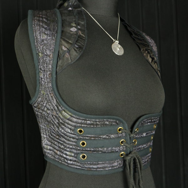 MINUIT - 34-38" Underbust ARABELLA Choli - Gilet en soie taille M, Top Midriff, Top Corset recadré, Cosplay, Danse, Pirate Renfaire Larp Sirène