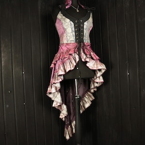 THORDIS - 36” bust RAPHAELLA Gown - Size L Full Silk Corset Style Bodice Coat Dress, Gothic Steampunk, RenFaire Pirate Medieval Burlesque