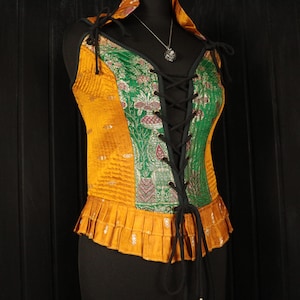 SABRINA, Ophelia Bodice Top -  Size S 32&quot;-36&quot; Overbust, Adjustable Front Lacings, Colourful Silk Corset, Bellydance, Cosplay, Fantasy