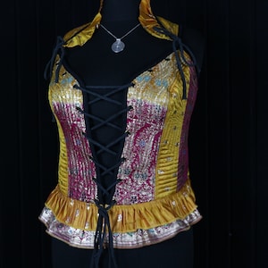 JOSEPHINA Ophelia Bodice Top -  Size L 36&quot;-40&quot; Overbust, Adjustable Front Lacings, Colourful Silk Corset, Bellydance, Cosplay, Fantasy