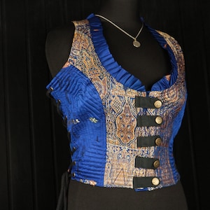 MIRIAS - 34&quot;-38&quot; Overbust MALLACA Bodice Top - Size M Adjustable Side Lacing, Colourful Silk Corset, Bellydance, Cosplay, Fantasy, Pirate