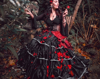 RAVEN: Schwarz, Tellerrock,Halloween Kostüm,Hexe,Gothic