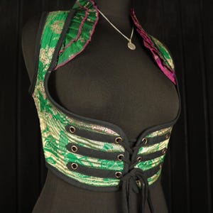 EMANI - 32-36"Unterbrust ARABELLA CHOLI - Größe M Seiden Weste, Korsett Top, Cosplay, Tanz, Pirat Renfaire, Meerjungfrau
