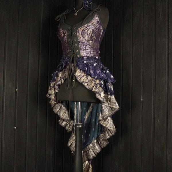 STAR GAZER - 34” bust RAPHAELLA Gown - Size M Full Silk Corset Style Bodice Coat Dress, Gothic Steampunk, RenFaire Pirate Medieval Burlesque
