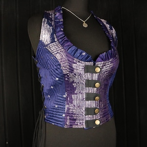 EVI - 34&quot;-38&quot; Overbust MALLACA Bodice Top - Size M Adjustable Side Lacing, Colourful Silk Corset, Bellydance, Cosplay, Fantasy, Pirate