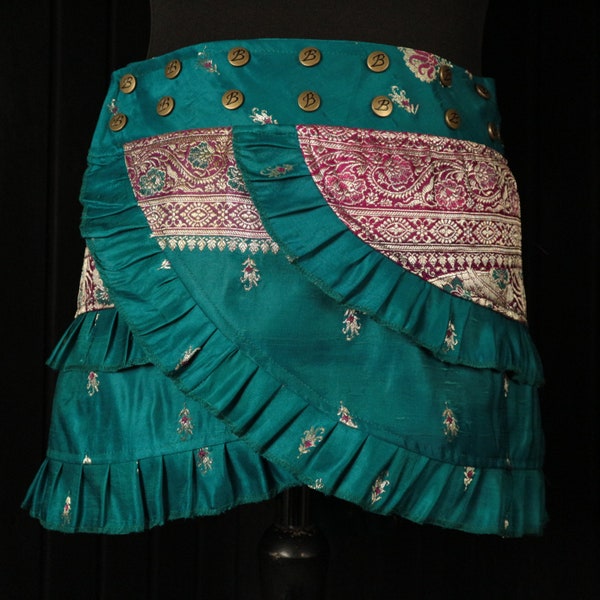 EMANI - 40-50” Waist RUFFLE Skirt  - Size L, Short Ruffle Skirt, Wrap Skirt, Layer over leggings, Pirate Mini, Rich Jewel Colours, ooak