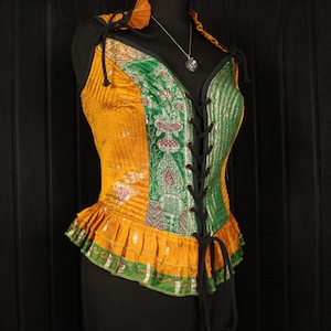 ABBEY, Ophelia Bodice Top -  Size L 34&quot;-38&quot; Overbust, Adjustable Front Lacings, Colourful Silk Corset, Bellydance, Cosplay, Fantasy