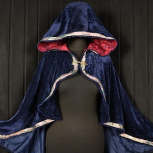 Cape DARKTHORN MOON-VEIL : bleu, à capuche, velours, cosplay, GN, RenFaire, Witchcore
