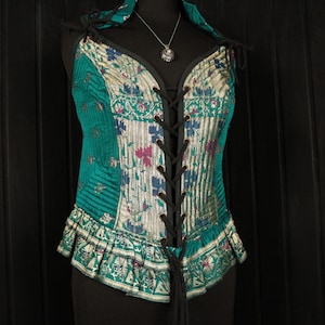 ALINA, Ophelia Bodice Top -  Size L 34&quot;-38&quot; Overbust, Adjustable Front Lacings, Colourful Silk Corset, Bellydance, Cosplay, Fantasy