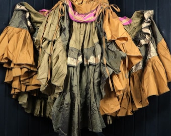 TUSCANY - 28"-50" Waist VAGABOND Skirt - Length 38", Colourful Silk Full Tiered Cosplay Skirt, Larp, RenFaire, Costume, Show, Bellydance